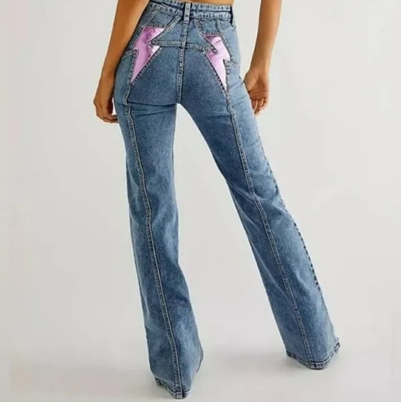 We The Free Denim - NEW Free People We The Free Thunderbird Flare Jeans in Pink Size 30